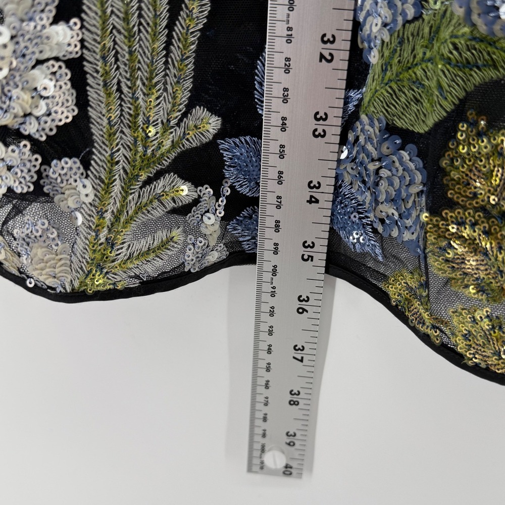 Chicos Floral Embroidered Sequin Mesh Open Front Topper Jacket Black Multi XL 3 - Picture 10 of 10